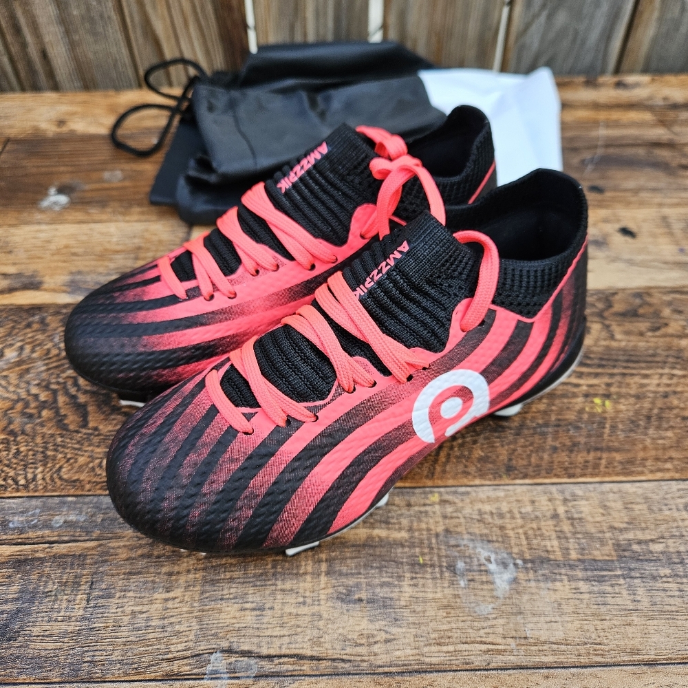Kids' Black & Pink Soccer Cleats - Lightweight Youth Football Boots Size 11C - Picture 9 of 16